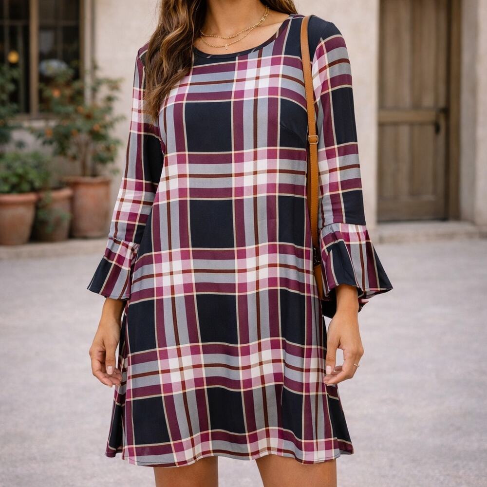 Loft SZ 8P Tie Back Plaid Dress NWT $89.50 Lightweight